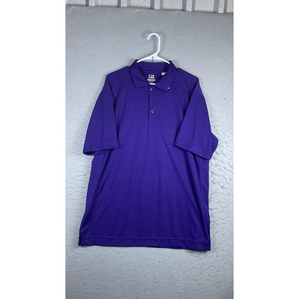 Cutter & Buck CB DryTec Polo Shirt Mens L Purple Short Sleeve Polyester Golf